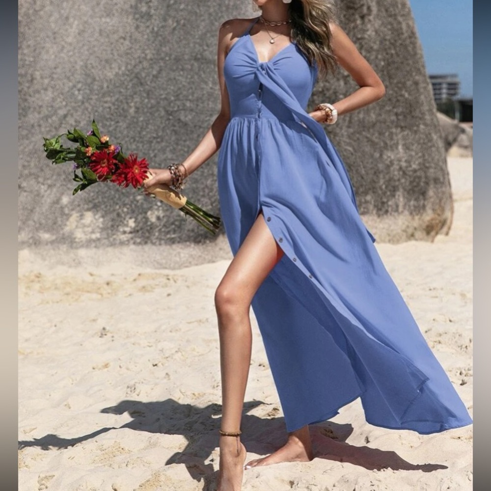 Boho tie front halter maxi dress - Picture 5 of 6